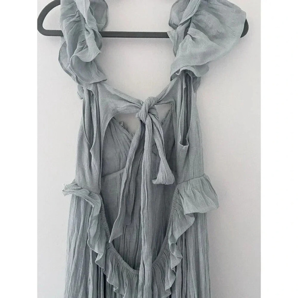 Flawless Fit & Flare Gauzy Maxi Ruffle Trim Tie Back Dress Size XL Mint Color - Picture 5 of 7